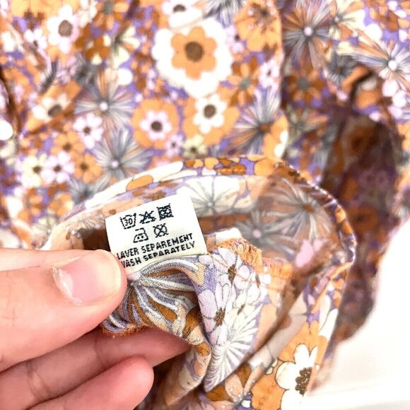 HARTFORD Charlot Orange Pop Flowers Woven Long Sleeve Shirt Size 4 - Picture 5 of 6
